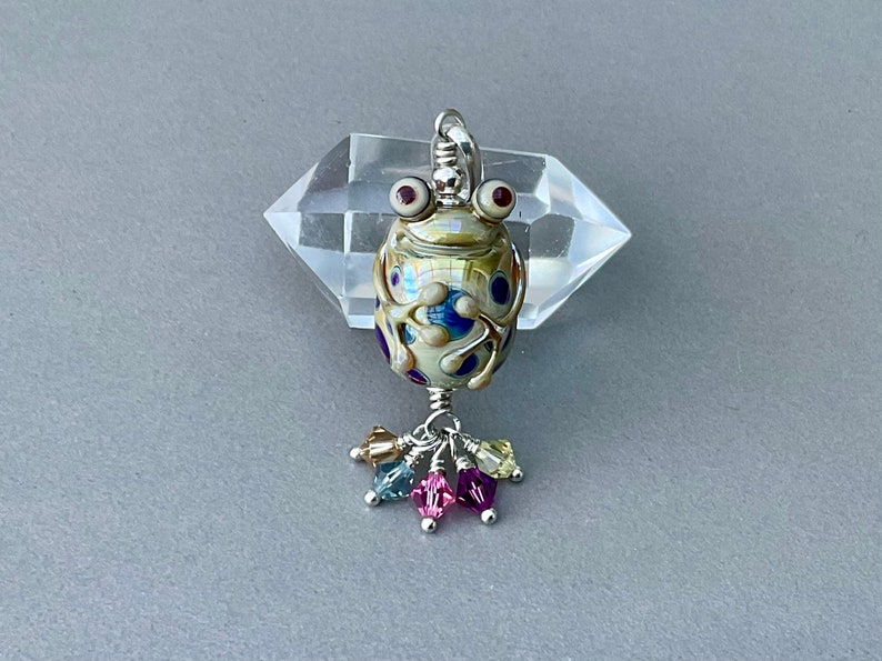 Little fat frog lampwork sterling silver pendant Swarovski crystals image 3