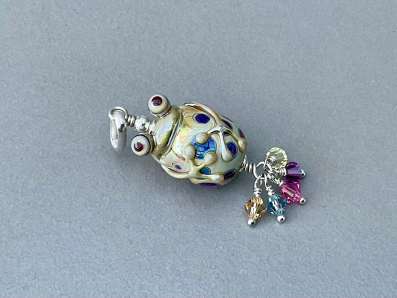 Little fat frog lampwork sterling silver pendant Swarovski crystals image 4