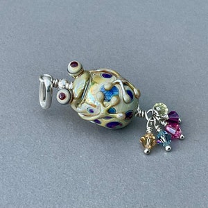 Little fat frog lampwork sterling silver pendant Swarovski crystals image 1