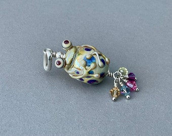 Little fat frog lampwork sterling silver pendant Swarovski crystals