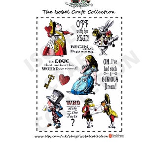 Alice im Wunderland Stempel: Tee-Party, Herzdame, weißes Kaninchen, Märchenbuch Basteln