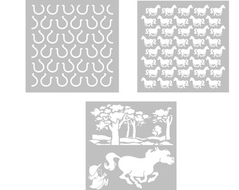 Set of 3 Thelwell STENCILS - THELWELL Home Decor Stencil, Norman THELWELL Reusable stencil, art stencil, wall decor 250 micron mylar stencil