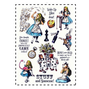 Alice im Wunderland Teil 3 STEMPEL Set, A5 Cheshire Cat klare Stempel, große Stempel zum Kartenbasteln, Tea party Stempel