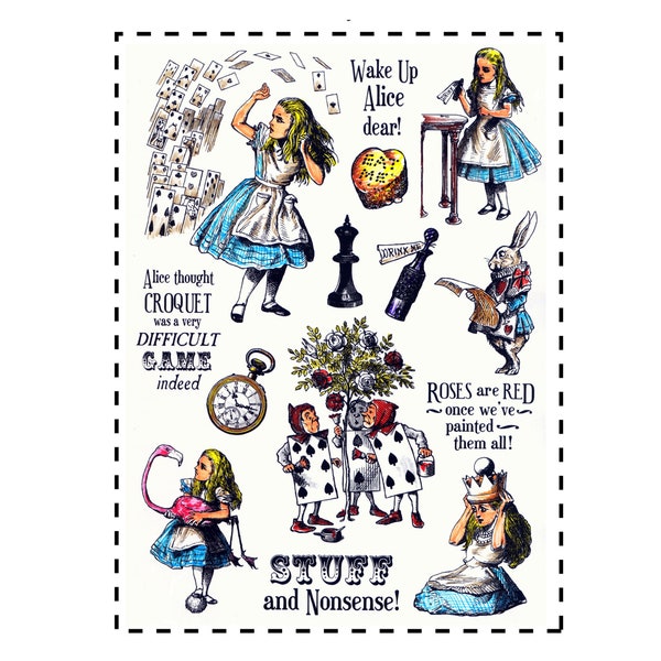 LARGE Alice im Wunderland Teil 3 STEMPEL Set, A5 Klarsichtstempel, große Kartenstempel, Stempel für die Kartenherstellung, Wunderland Stempel
