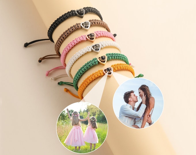 Personalized Photo Projection Bracelet Projection Picture Heart Bracelet Minimalism Projection Photo Bracelet Anniversary Gift for Her Him