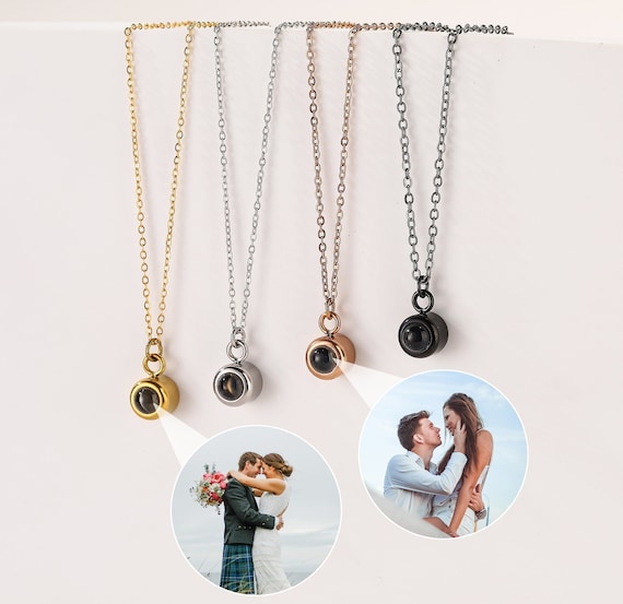 Personalized Photo Projection Necklace Custom Bubble Projection Photo Necklace Picture Memorial Pendant Jewelry Anniversary Gift for Her Him
