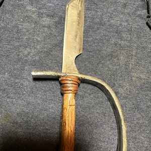 Seax style knife with steel hand guard