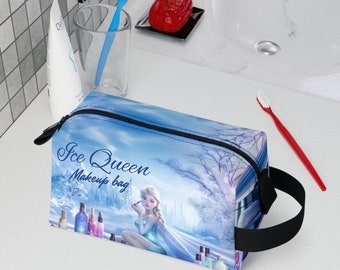 Toiletry Bag, Makeup Bag, Winter Frozen Cosmetic Kit Bag, Blue & White Ice Queen Mini Collection, Icy Fantasy Gift for Teenage Girls / Women