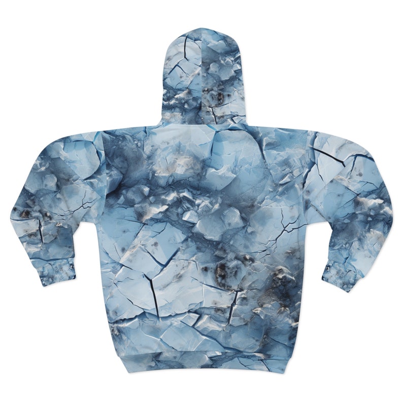 Unisex Zipper Hoodie (AOP) Lovely Unique Print of a Frozen Ice / Icy Surface in Shades of Light Blue, White and Brown Colors for Men / Women