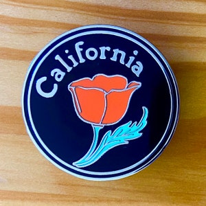 California Poppy Enamel Pin with FREE STICKER image 1