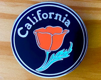 California Poppy Enamel Pin with FREE STICKER