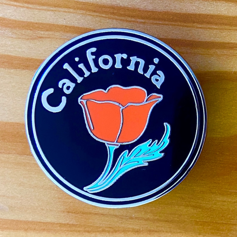 California Poppy Enamel Pin with FREE STICKER image 1