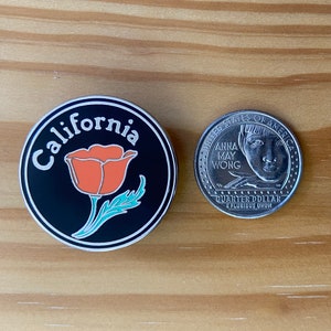 California Poppy Enamel Pin with FREE STICKER image 2