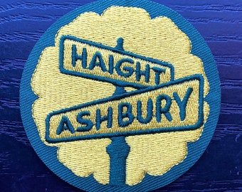 Nouveau Haight Ashbury Flower Power San Francisco Trois pouces Fer sur patch. AVEC AUTOCOLLANT GRATUIT