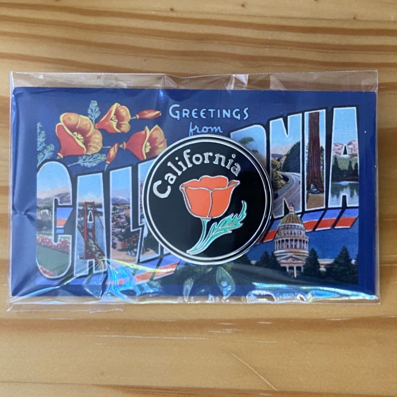 California Poppy Enamel Pin with FREE STICKER image 4