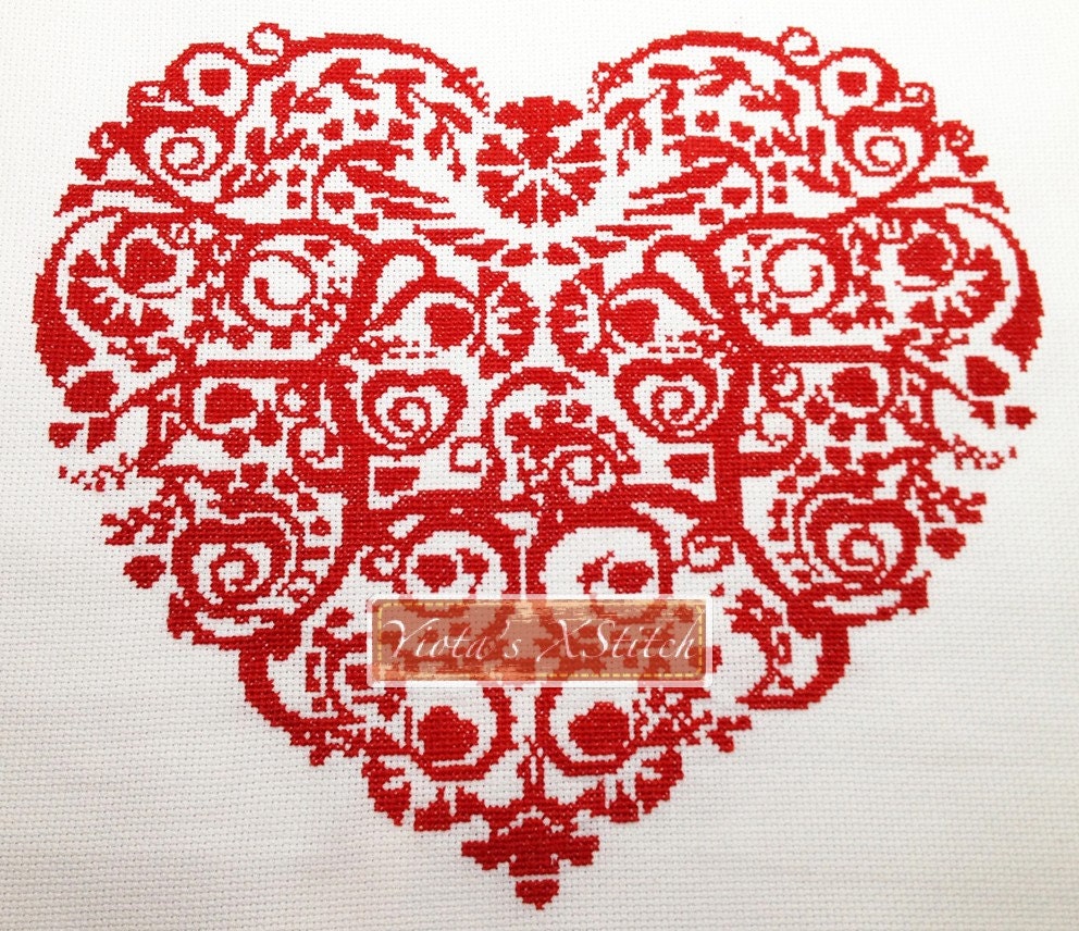 Heart with swirl No2 modern counted cross stitch kit Etsy