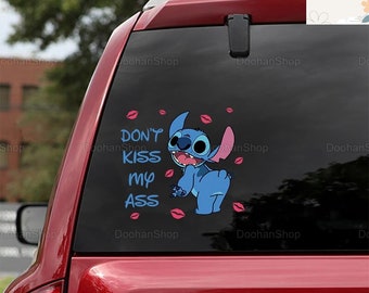 Grappige Stitch stickers, Stitch autostickers, kus mijn kont autostickers niet, Lilo en Stitch auto sticker, Disney Stitch laptopstickers