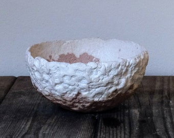 Pink bowl - medium, handmade paper mache bowl recycled white paper, natural pigments, wabi sabi, sustainable decor, pulp paper art