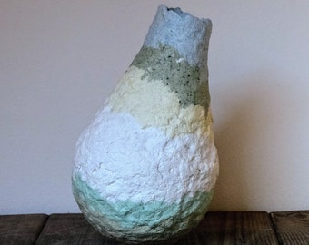 Pachamama vase with colour-medium, handmade paper mache, recicled white paper and natural pigments, wabi sabi, sustainable decor, pulp paper