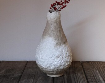 Pachamama vase - medium, handmade paper mache vase, recicled white paper and coffee waste, wabi sabi, sustainable decor, pulp paper art