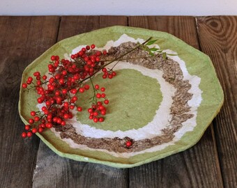 Earthy Plate, handmade paper mache, recicled white paper and natural pigments, wabi sabi, sustainable decor, pulp paper