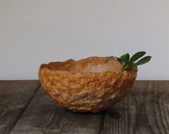 Ocre bowl - medium, handmade paper mache bowl recycled white paper, natural pigments, wabi sabi, sustainable decor, pulp paper art