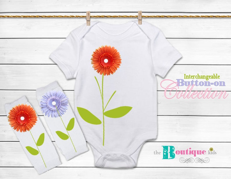 The Boutique kids baby girl Interchangeable daisy flowers onesie outfit Button on flowers Spring Easter Summer Accessory Connectz\u00ae