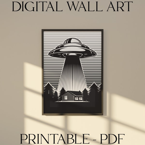 Alien Abduction Wall Art - House Wall Art - Alien Ufo Abducting Pdf - Aliens Wall Art - Ufo Pdf - Printable Pdf - Digital Files - Pdf