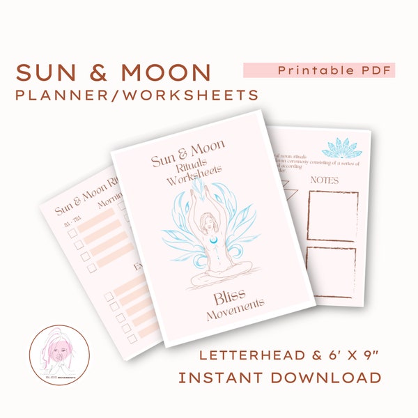 Sun & Moon Rituals for Yoga, Yoga Rituals, Women's Ritual Worksheet, Daily Ritual Worksheet, Wellness Worksheets, Morning Rituals