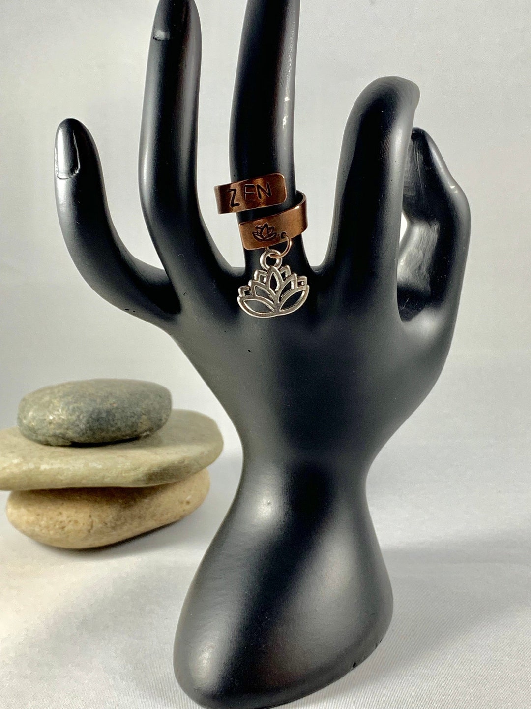 Zen Hand-stamped Dangle Lotus Ring Copper Dangle Ring Zen - Etsy