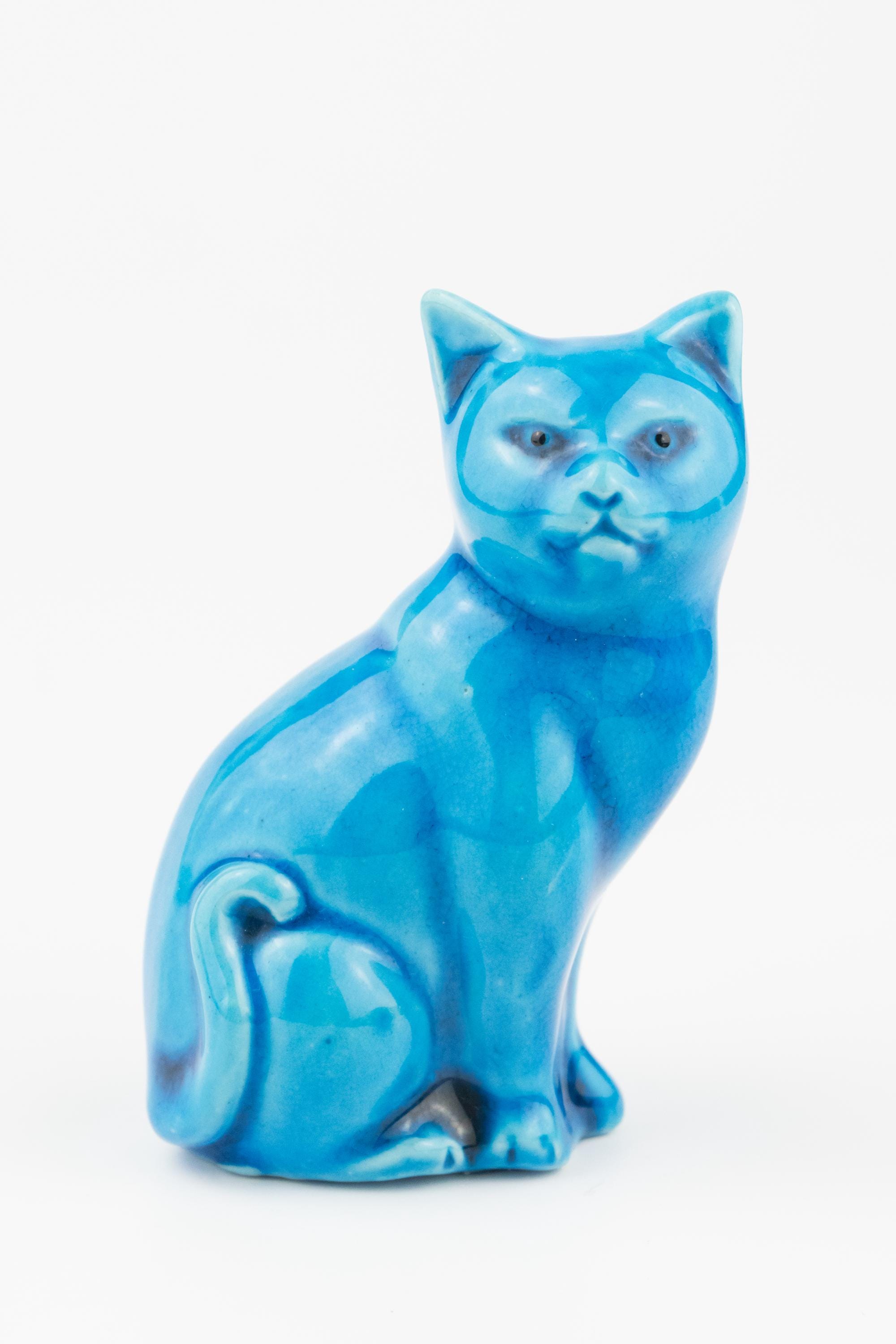 Chinese Blue Turquoise Cat Figurine - Etsy display picture 1