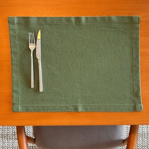 Forest Green Spill-Proof and Scratch Resistant Linen Placemats, Set of 2,4,6,8,10,12, Natural Colors Option, Mothers Day Gift Idea