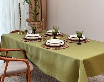 Linen Table Cloth in Green Color,Spill-Proof and Scratch Resistant,Table Decor Ideas for Dinner