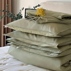 Pure and Soft %100 Cotton, Sage Green Duvet Cover Set,Available Twin,Full,Queen,King and Cal King,Hypoallergenic Cotton Bedding Set