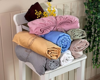 Colorful Cotton Fitted Sheets with Many Size Options Available, Twin,Full,Queen,King Sheets,Breathable and Lightweight for All Seasons