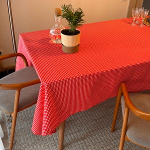 Natural Red Checkered Table Cloth, Colorful Linen Table Clothes are Available,Linen Table Clothes for Outdoor Events,Parties,Garden Table
