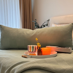 Mint Green Linen Waffle Body Pillow Cover,Pragnency Pillow Sham,Extra Long Lumbar Throw Pillow,%100 Organic Fabric with Many Size Options