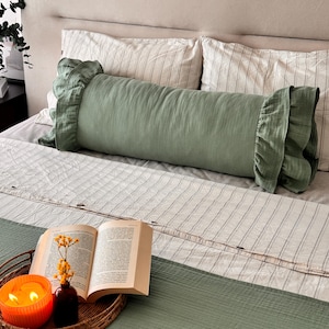 Sage Green  Muslin PillowCase, Organic Cotton with Many Size and Color Options,Standart,Queen and King Pillow Cover,Body Pillow with Ruffle