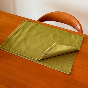 Linen Green Placemat Set of 2,4,6,8,10,12, Spill-Proof and Scratch Resistant Placemats in 20 Different Color Options, Housewarming Gift Idea