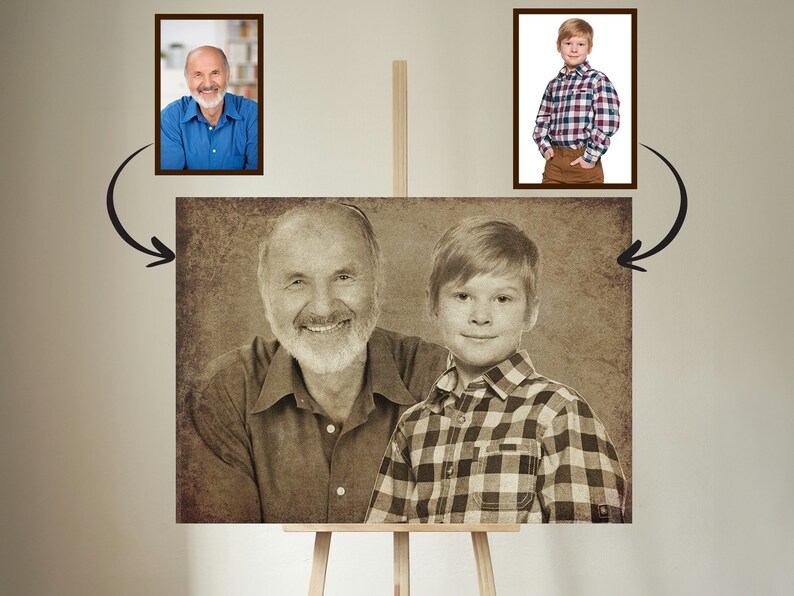 PERSONALISIERTE Vintage MEMORIAL GEMÄLDE Verstorbenen geliebten Menschen zum Foto hinzufügen Familienmitglied zum Foto hinzufügen Bilder zusammenfügen Erinnerungsgeschenk Kunst Bild 4