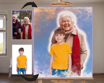 PITTURA commemorativa ad acquerello PERSONALIZZATA / Aggiungi la persona amata defunta alla foto / Aggiungi un membro della famiglia alla foto / Unisci immagini / Arte regalo commemorativo