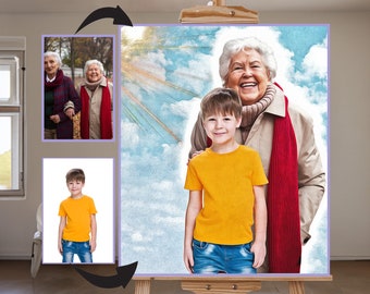 PERSONALISIERTE ERINNERUNGSMALEREI | Verstorbenen geliebten Menschen zum Foto hinzufügen | Familienmitglied zum Foto hinzufügen | Bilder zusammenfügen | Erinnerungsgeschenk Kunst