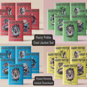 HP Dust Jacket Set Books 1-7 - All House Version | Printable Digital Download | Custom HP Book Covers | YA Fantasy Fan Gift