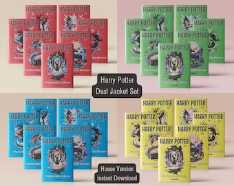 HP Dust Jacket Set Books 1-7 - All House Version | Printable Digital Download | Custom HP Book Covers | YA Fantasy Fan Gift