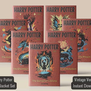 HP Dust Jacket Set Books 1-7 - Vintage Version | Printable Digital Download | Custom HP Book Covers | YA Fantasy Fan Gift