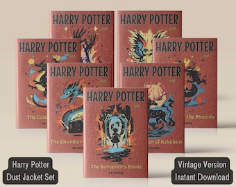 HP Dust Jacket Set Books 1-7 - Vintage Version | Printable Digital Download | Custom HP Book Covers | YA Fantasy Fan Gift