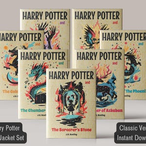 HP Dust Jacket Set Books 1-7 - Classic Version | Printable Digital Download | Custom HP Book Covers | YA Fantasy Fan Gift