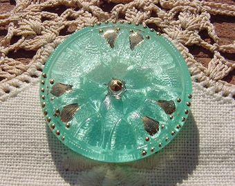 Seafoam Stardust Art Deco Lilies Czech Glass Button