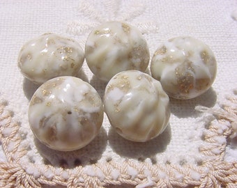 Golden Cream Off White Golden Marbled Dimpled Vintage Lucite Beads