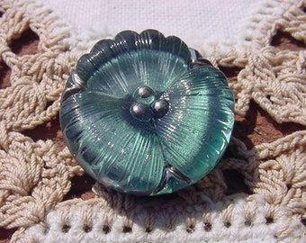 Czech Glass 36 mm Abstract Flower Button Teal with Amethyst